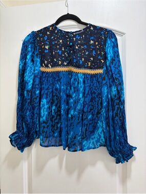 Blank London Anthropologie Printed Ruffle Sleeve Peasant Top XXSP